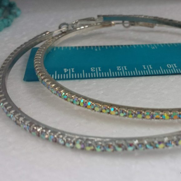 Large Hoop AB Rhinestone Earrings Statement Runway - Picture 7 of 11